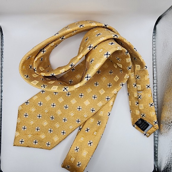 COUNTESS MARA Men's 100% Silk Necktie Designer Geometric Gold/Silver/Blue VGUC - Picture 4 of 6